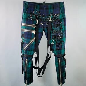 DSQUARED2 Size 38 Green Navy Black Blackwatch Plaid Wool Bondage Casual Pants